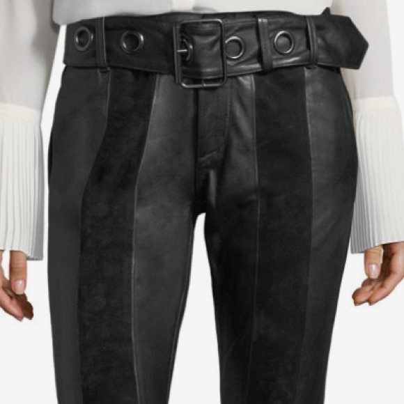 HOST PIC FRAME PANELED SUEDE/LEATHER SKINNY PANTS W/WIDE LEATHER GROMMET BELT 29 - Picture 2 of 9